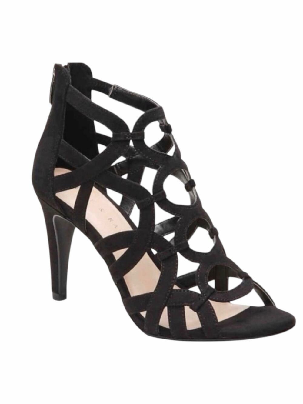 Kelly & Katie Cage Heels 4” Pumps Sandals Heel Zip Black Suede Women’s Size 7.5M